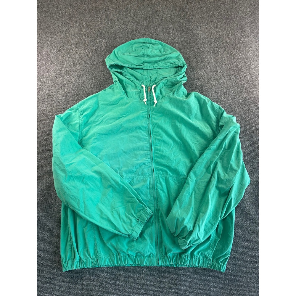 Vintage J. Crew Oarsman Mens Emerald Green Full Zip Hooded Windbreaker Jacket L